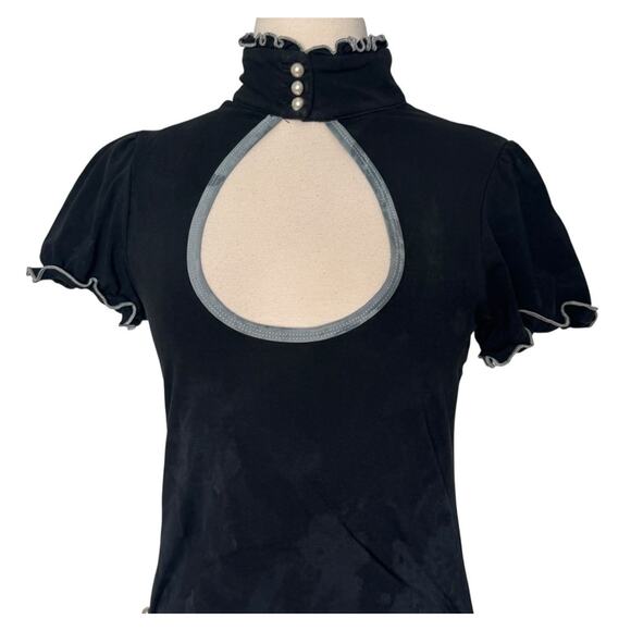 RARE Indie Vintage Cutout Ruffle Mini Dress Y2K Coquette Cottagecore Goth Sz M - Picture 4 of 13